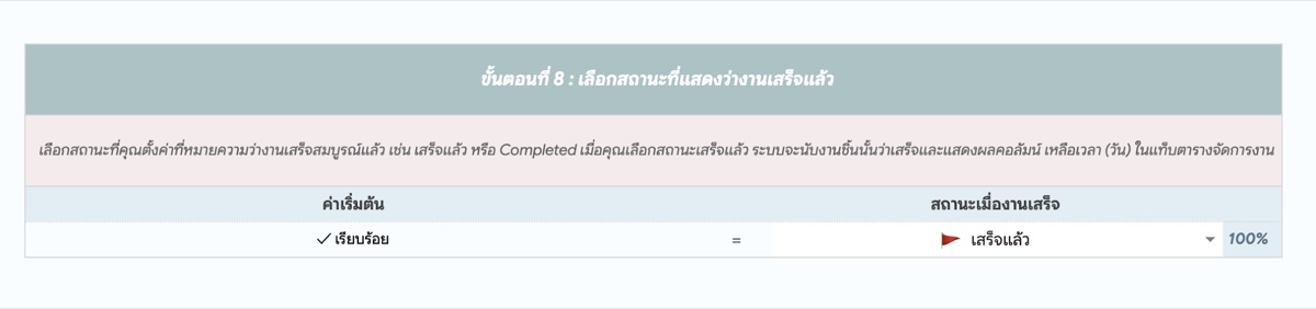 กำหนดสถานะที่หมายถึงงานเสร็จแล้ว